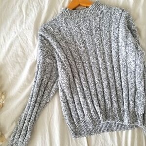 Vintage Light Speckled Grey Mock Neck Cotton Blend Sweater